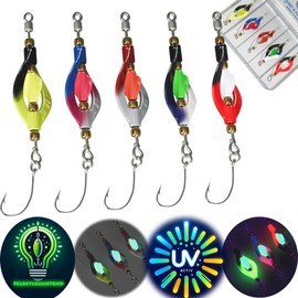 Njord Kalastus Double Spoon Trout UV-Active and Self-Luminous (4 g) 5 cm Twister Spinner Trout Spoon Set of 5 in Box Trout Bait Set for Trout Fishing Trout Bait