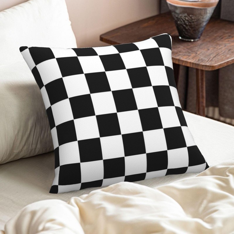 Black and White Checkered Classic Checkerboard Throw Pillow Covers Set