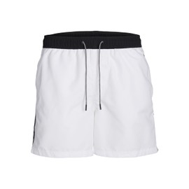 JACK & JONES Men's Jpstfiji Jjswim Black Tape Ly Sn Swimming Shorts, White, M