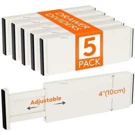 Lifewit 5 Pack Drawer Dividers 4" High, 11-17" Adjustable Dresser Drawer Organizers for Clothes, Expandable Dresser Separators in Bedroom/Bathroom/Kitchen/Vanity/Office Organization and Storage, Beige