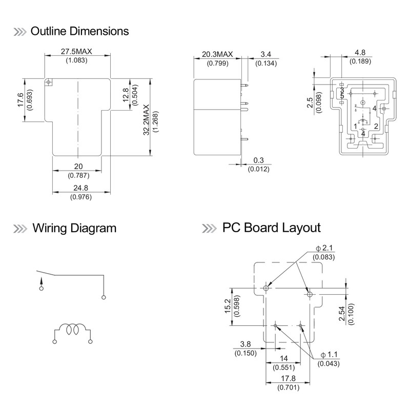832HA-1A-F-C 12VDC Power Relay with High Power Type PCB Terminal
