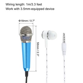 PATIKIL Mini Microphone Portable Vocal Microphone Blue for Voice Recording and Singing with Earphone, Mic Stand and Cover Pack of 1