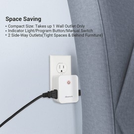 DEWENWILS 2 Side Outlets Remote Control Outlet with 2 Remotes for Christmas Decor, No Interference Wireless Remote Outlet Light Switch with 2 Outlets, 15A/1875W, 100ft RF Range, Programmable