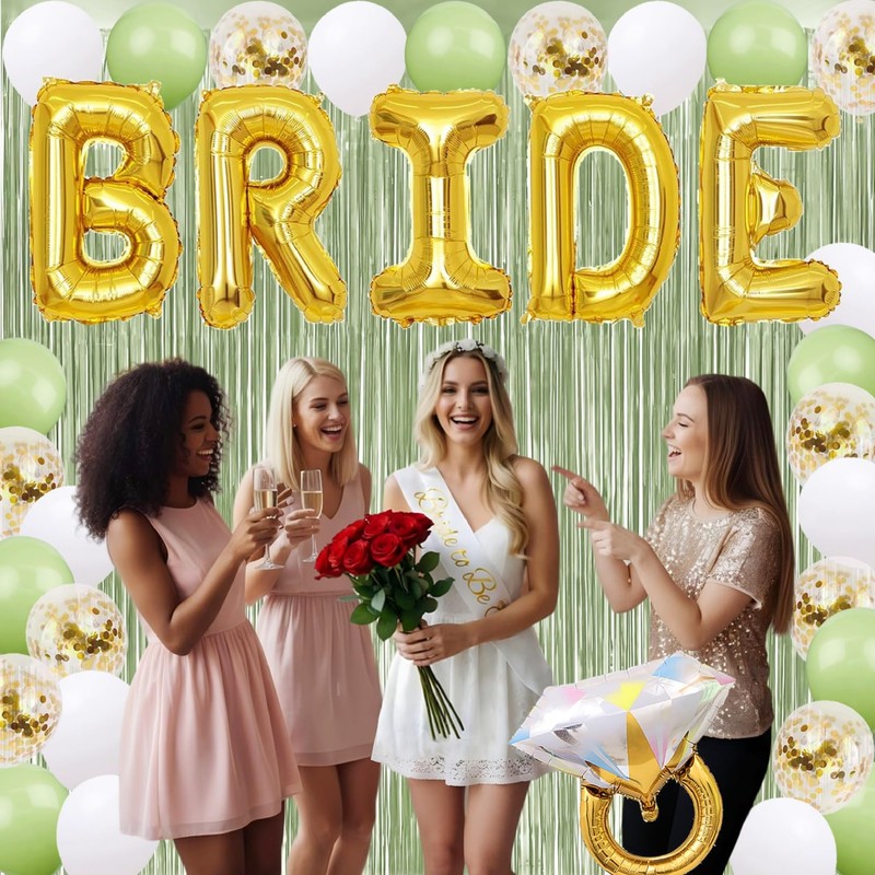 Sage Green Bachelorette Party Decorations Kit 40 inch Gold Bride