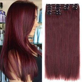 Super Deerlet 7Pcs 16 Clips Double Weft Clip in Full Head Hair Extensions Clip on Silky Synthetic Straight Hairpieces