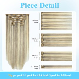 Ukira Blond Hair Extensions, Clip in Hair Extensions Human Hair 22 Inch 70g 7pcs Ash Blonde Mixed Bleach Blonde, Remy Human Hair Extensions Clip ins for Women Blonde Highlights Hair Extensions