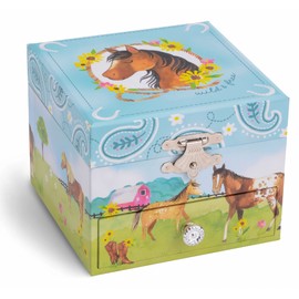 Jewelkeeper Girl's Musical Jewelry Storage Box Pullout Drawer, Horse and Barn Design, Home on the Range Tune