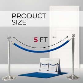 4 PCS Blue Velvet Rope - 5 Ft Crowd Control Ropes Control Hanging Stanchion Rope for Parties Crowd Queue Line for Ceremonies Barrier for Safe