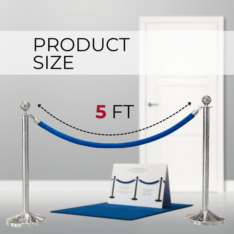 4 PCS Blue Velvet Rope - 5 Ft Crowd Control