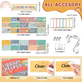 Qeeenar Class Jobs Pocket Chart with 96 Pcs Colorful Classroom Jobs Cards and 3 Hooks Boho Classroom Management Education Pocket Chart Teacher's Helper Class Bulletin Board for Back to School Supplies