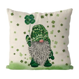 GAGEC Pillow Cover, 16x16 Inch St Patricks Day Decorative, Shamrocks Welcome, Green, Zipper Closure, Home Decor, Square, 1 PCS, Hand Wash Only