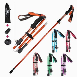 登山ストック 折りたたみ式5節 1本 長さ調整可能 宇宙航空機材 トレッキングポール 軽量 高強度 滑り止め 男女兼用 軽量アルミ製 登山用スティック 徒歩 キャップ ハイキング コンパクト 遠足 収納ケース付属品付き (ピンク)