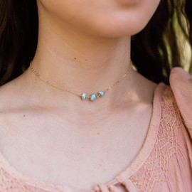 Larimar Beaded Chain Choker in 14k Gold Fill