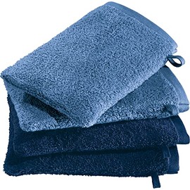 Erwin Müller Bühl Wash Mitts Pack of 4 Blue/Dark Blue Size 15 x 21 cm – Extra Fluffy, Voluminous, Highly Absorbent