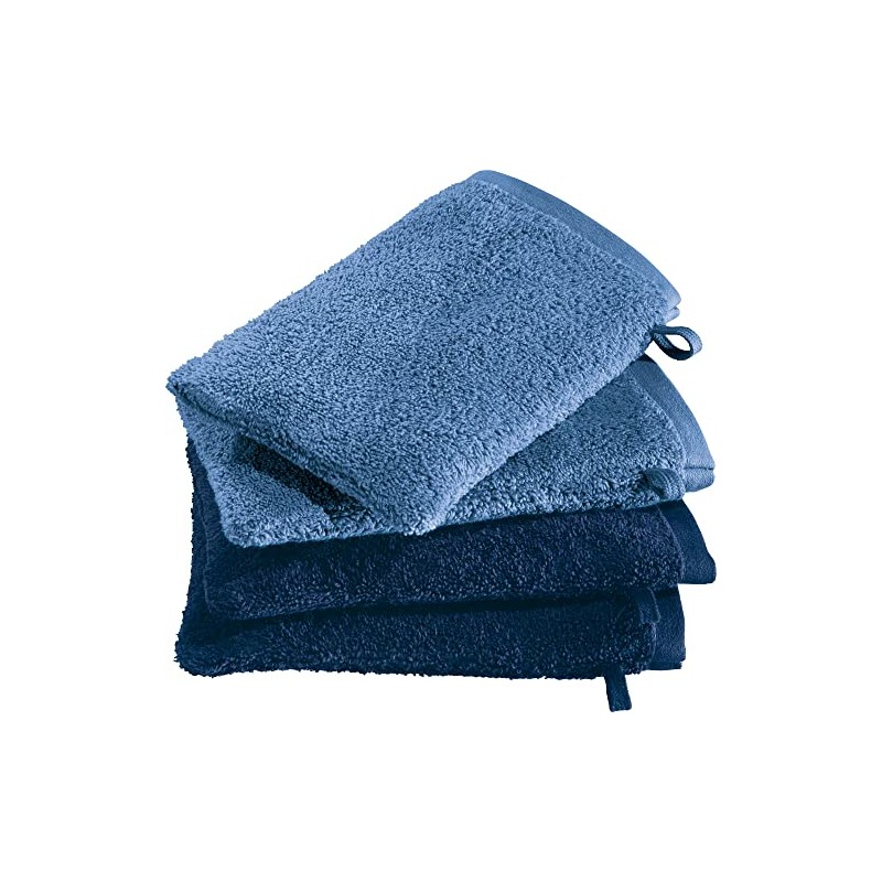 Erwin Müller Bühl Wash Mitts Pack of 4 Blue/Dark Blue