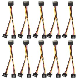 10Pcs SATA Power Adapter 15pin 1 Male to 2 Female Connector Mains Cord for Transfer Data Charge