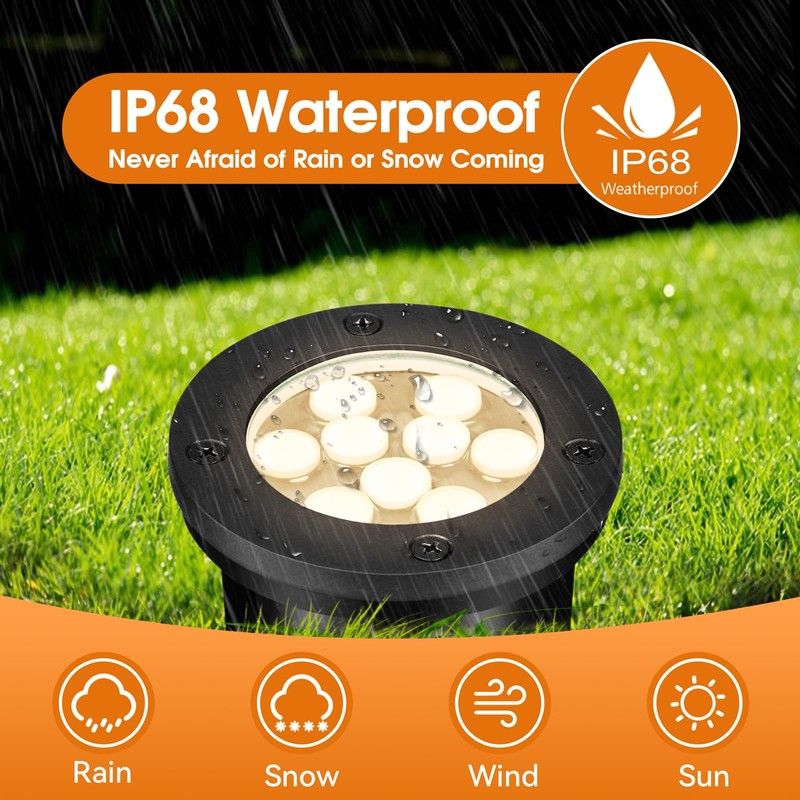 9W Low Voltage Landscape Lights, AC/DC 12-24V In-Ground Lights IP68