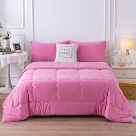 COTTEBED Ultra-Soft Bedding Comforter Set Twin XL, Rose Pink Bed Conforter Twin Size, Jersey Knit T-Shirt Feel Cozy Cute Lightweight Quilt Blanket for Kids Girls Teens School College Dorm All Season