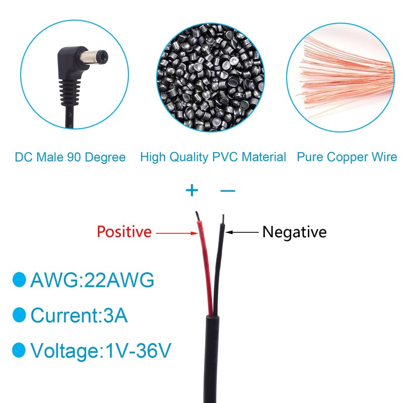 EAHOSUCC Single Short 0.3M/1FT 22AWG 5.5mm x 2.1mm 90 Degree