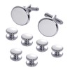 White Silver Tuxedo Studs and Cufflinks Set, Mens Cufflinks and