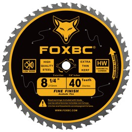 FOXBC 8-1/4 Inch Table Saw Blade 40 Tooth, 60 Tooth Fine Finish Wood Cutting with 5/8" Arbor, Diamond Knockout