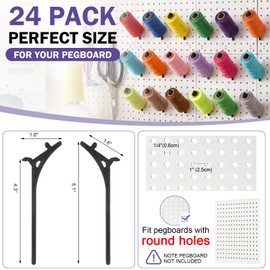 Xuhal 24 Pack Pegboard Spool Hooks for 1/4" Pegboard Organizer for Raft Embroidery Sewing 45 Degree Angled Spool Holder Quilting Craft Organizer Accessories for Thread Tape Paper Rolls(Black)