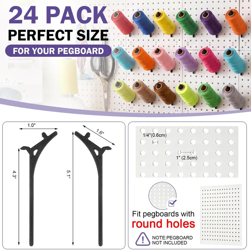 Xuhal 24 Pack Pegboard Spool Hooks for 1/4" Pegboard Organizer