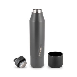 EcoVessel Stainless Steel Bottle with Removable Cup, Vacuum Insulated Thermos for Hot and Cold Drinks, with Folding Handle for Travel and Camping, 25oz (Gray)