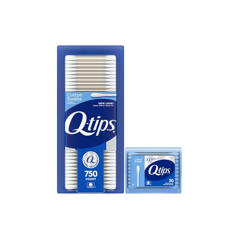 Q-tips Cotton Swabs 750 Count + Travel-Size 30 Count –