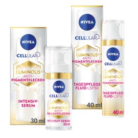NIVEA Cellular Luminous Anti-Pigmentflecken Set mit Gesichtsserum, Anti-Aging Tagescreme mit LSF 50, Hautpflege Set mit Hyaluronsäure, zur Reduktion aller Arten von Pigmentflecken