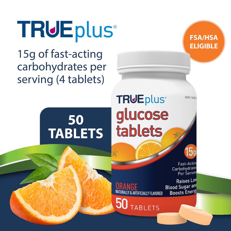 TRUEplus® Glucose Tablets, Orange - 50ct
