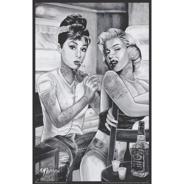 Marilyn Monroe & Audrey Hepburn Tattoo Scene by James Danger Harvey Mini Poster- 11" x 17"