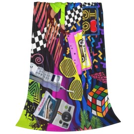 Retro Vintage 80s or 90s Fashion Style Throw Blanket Fleece Blanket Soft Cozy Warm Flannel Blanket for Living Room Couch Bed Office 80"x 60"