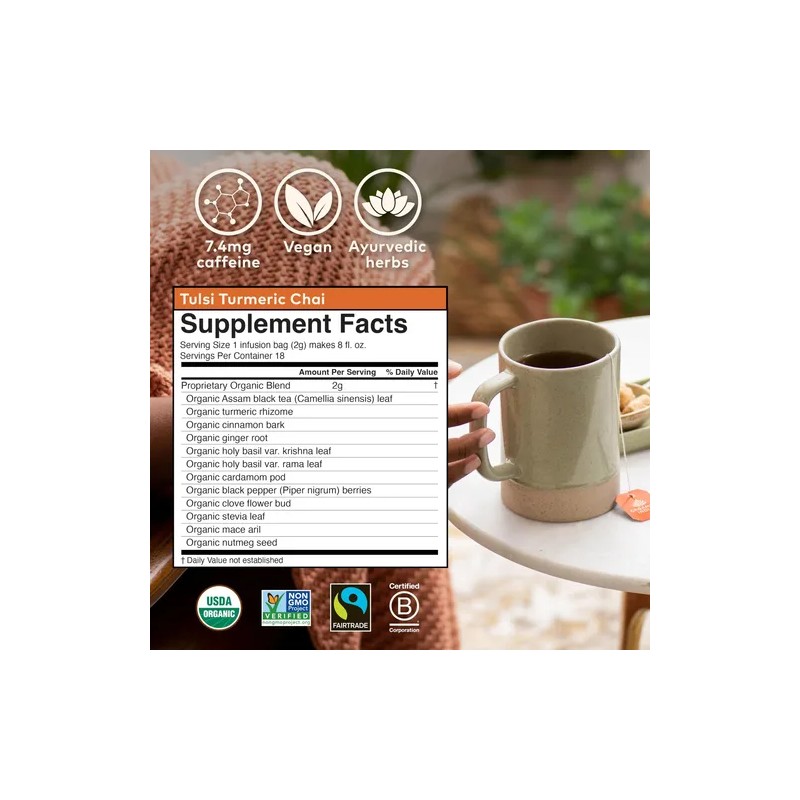 Organic India Té Chai Tulsi Y Cúrcuma Organic India, 18
