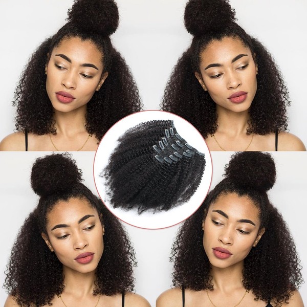 Lovrio Afro Kinkys Curly 9A Grade Brazilian Clip in Human Hair Extensions Double Weft 100% Unprocessed Virgin Hair for Black Women 7 Pieces 120g 18 Inch