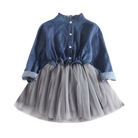 Bcaur Toddler Baby Girls Denim Dress Long Sleeve Princess Tutu Dress,AZ1531-Navy blue-4T