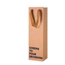 Funny Wine Gift Bag with "Cheers to Pour Decisions" Saying – Reusable Kraft Paper Wrap Bag (4.7″ x 3.5″ x 14″) with Sturdy Handles – Humorous Gag Gift for Wine Lovers, Parties, Secret Santa