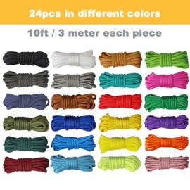 24 Colors Paracord Cord Nylon Rope 4mm 7-Strand Ropes Parachute Cord Outdoor Survival Rope with Buckles Keyrings Carabiner Clips DIY Paracord Bracelets, Key Chain, Dog Collar, DIY Lanyards (Kit B)