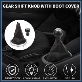 INFINAUTO 5 Speed Manual Gear Shifter Knob with Cover for Suzuki Swift | Automotive Gearbox Stick Shifter Lever Knob Chrome Red Plastic and Faux Leather 1 Pcs Durable Material Stylish Design