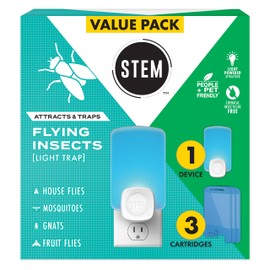 STEM Insect Trap - Indoor Fruit Fly & Gnat Pest Control for House, Home and Kitchen, Attracts & Traps Flying Bugs, Soft Blue Light - Includes 1 Plug-in Device & 3 Cartridges