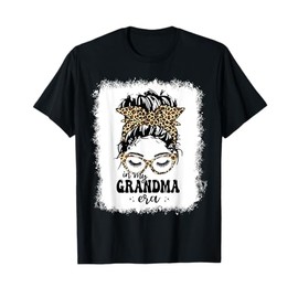 Leopard Messy Bun In My Grandma Era Bleached T-Shirt