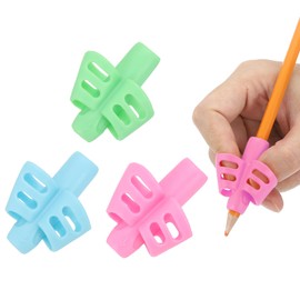 PATIKIL Handwriting Pencil Grippers, 3 Pcs 2 Fingers Pencil Grips Handwriting Aid Tool Writing Posture Correction Ergonomic Training Pencil Holder for Classroom, Pink, Green, Light Blue