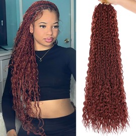 RuiYok 24 Inch Island Twist Crochet Braids with Curly Ends 9 Packs Ginger Boho Senegalese Twist Crochet Hair for Women Pre Looped Goddess Twist Crochet Braids Long Braiding Hair for Black Women 350#