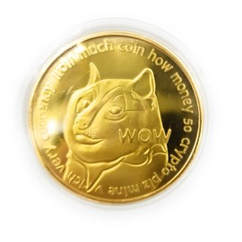 Promotech 24K Gold Plated 45mm Diameter Dogecoin MEMECOIN Coin Collectible in Coin Capsule for Any Cryptocurrency BTC Fan