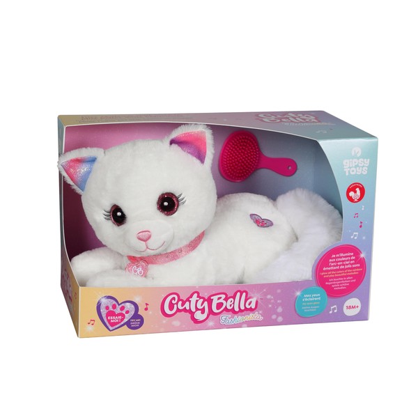 GIPSY Toys - Cuty Bella Fashionista - Interactive Plush Cat Cuty Bella Fashionista - Very Soft, Glows to the Rhythm of Beautiful Melodies - 30 cm - White Pink