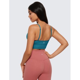 CRZ YOGA Butterluxe Womens V Neck Longline Sports Bra - Adjustable Padded Yoga Camisole Workout Crop Top Borealis Green Small