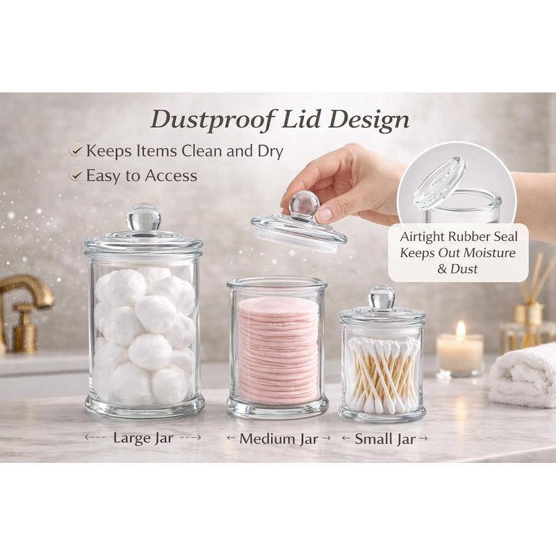 KMWARES 3PCs Set Small Mini Clear Glass Premium Quality Apothecary