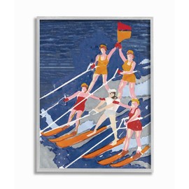 Stupell Industries Retro Waterski Team Aerobic Pyramid Watercolor Painting, Designed by Stellar Design Studio Wall Art, 16x20, Grey Framed