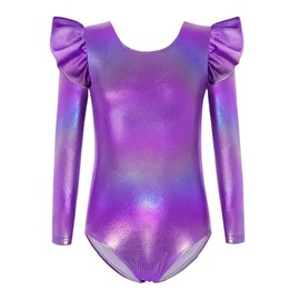 Arshiner Girls Gymnastics Leotards Ruffle Long Sleeve Shimmer Ballet Unitard Dancewear for 3-10 Years