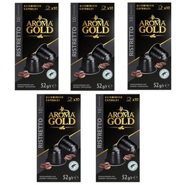 AROMA GOLD Ristretto Coffee Pods 260g (50 Capsules) – Aluminium Coffee Capsules Nespresso Compatible Flavoured Coffe Pods Barista-Approved, Mild & Harmonious Taste Perfect for Nespresso Machines
